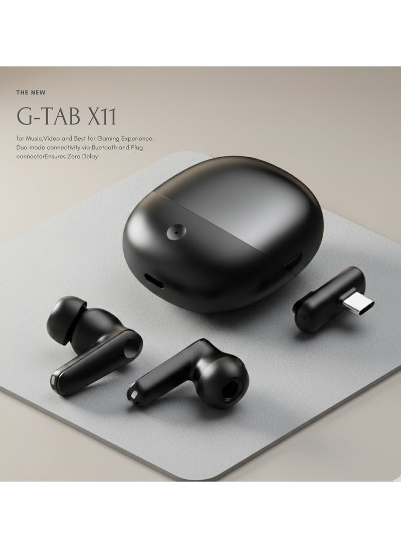 G-TAB X11 Gaming Bluetooth Earbuds TWS with ENC & ANC Noise cancelling Earphones-Zero Delay and Quad Mic Wireless earbud with Bluetooth 5.3-40H Standby battery  Bluetooth Earbuds Noise Cancellation with Adapter-Black - Image 2
